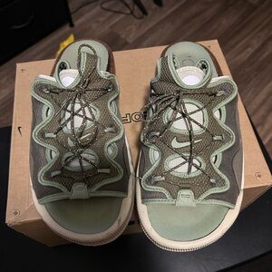 Nike Olive Green and Sage Slide-Sneaker Sandals